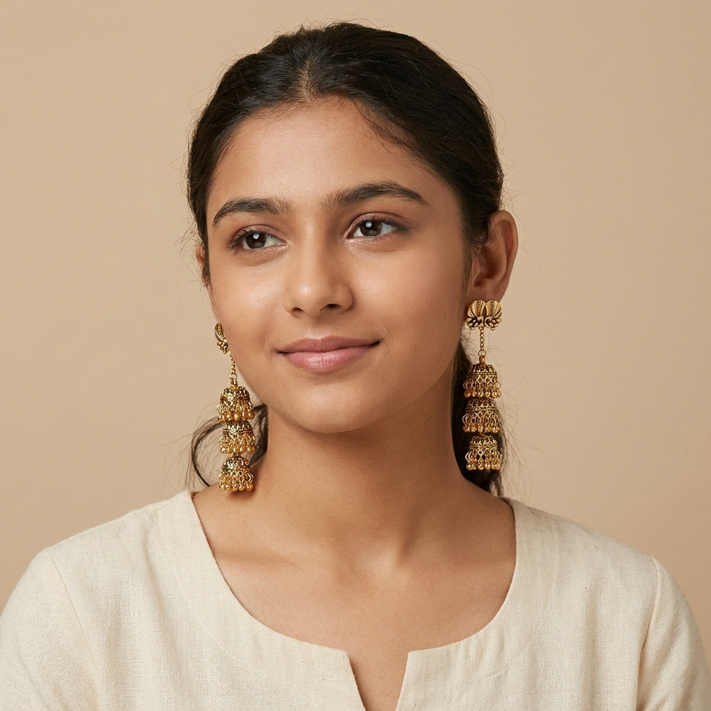 Saarika - Oxidized Triple Jhumka Earrings