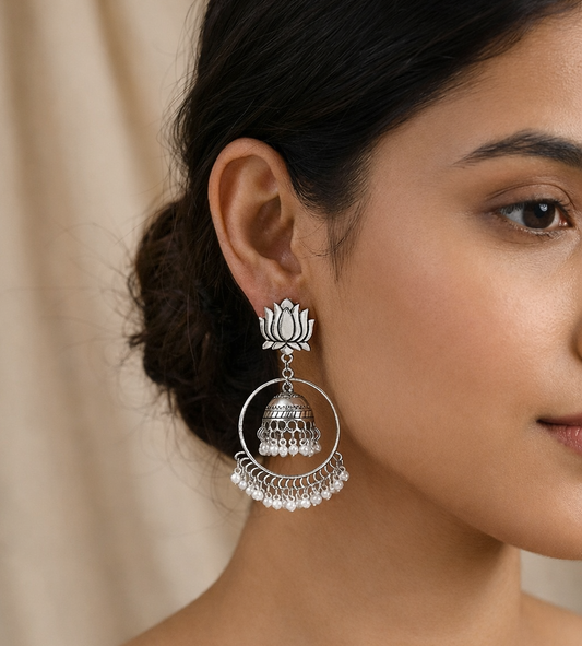 Ambuja - Oxidized Jhumka Earring Set