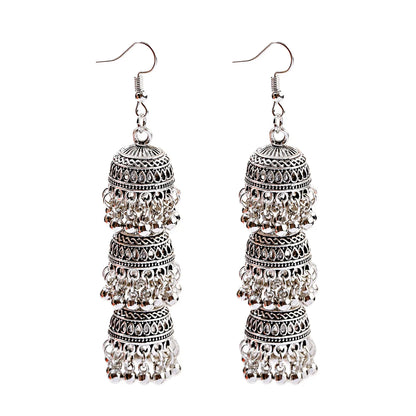 Triveni - Oxidized Triple Jhumka Earrings