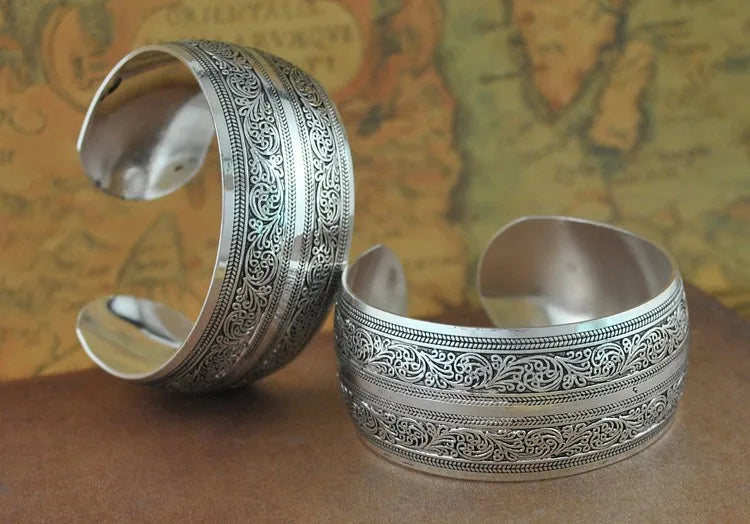 Pahar Cuff Tibetan-Style Silver Bangles