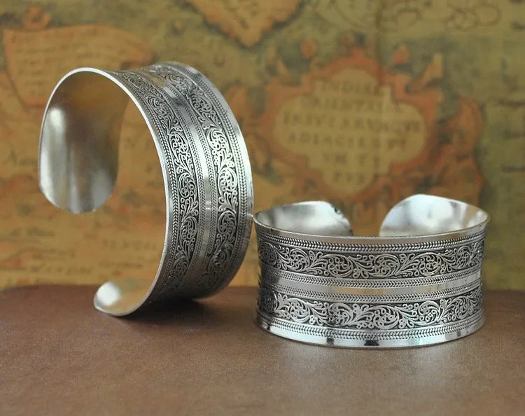 Pahar Cuff Tibetan-Style Silver Bangles