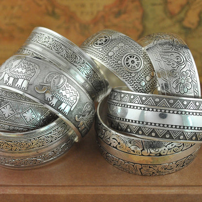 Pahar Cuff Tibetan-Style Silver Bangles