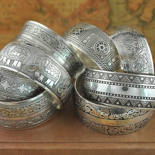 Pahar Cuff Tibetan-Style Silver Bangles
