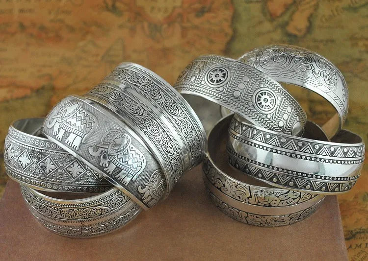 Pahar Cuff Tibetan-Style Silver Bangles