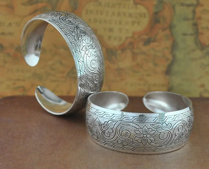 Pahar Cuff Tibetan-Style Silver Bangles