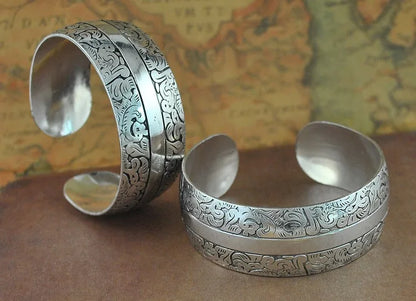 Pahar Cuff Tibetan-Style Silver Bangles
