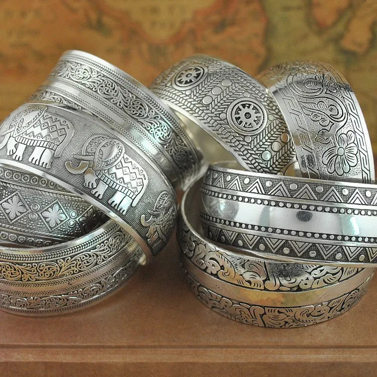 Pahar Cuff Tibetan-Style Silver Bangles