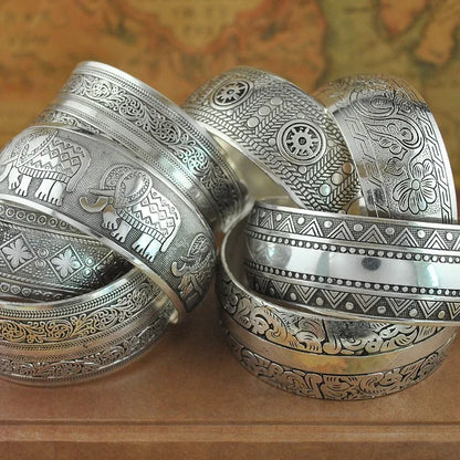 Pahar Cuff Tibetan-Style Silver Bangles