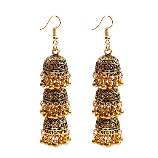 Triveni - Oxidized Triple Jhumka Earrings