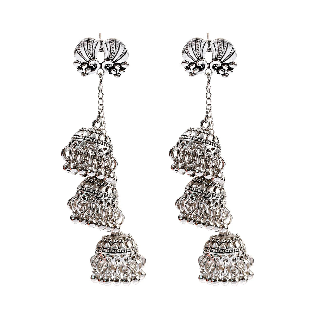 Saarika - Oxidized Triple Jhumka Earrings