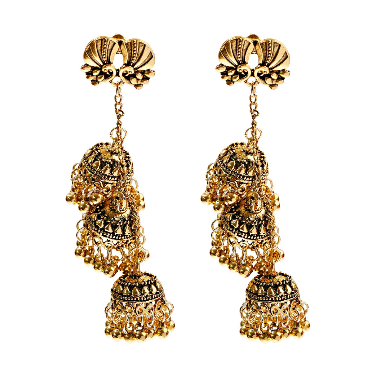 Saarika - Oxidized Triple Jhumka Earrings