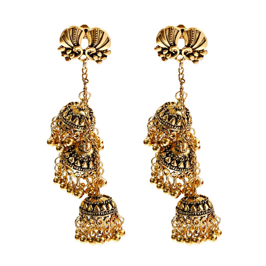 Saarika - Oxidized Triple Jhumka Earrings
