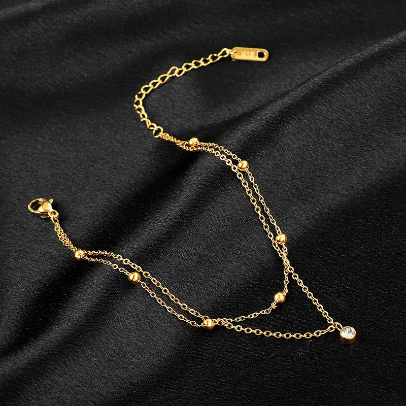 Golden Whisper Layered Anklet