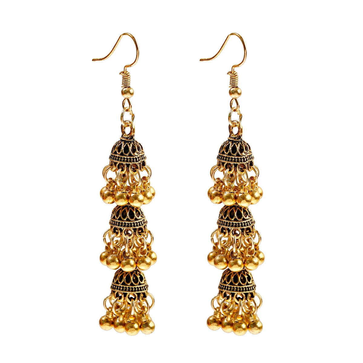 Triveni - Oxidized Triple Jhumka Earrings