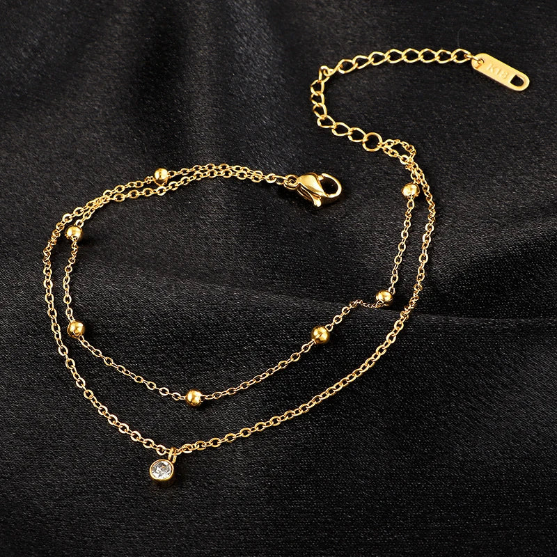 Golden Whisper Layered Anklet