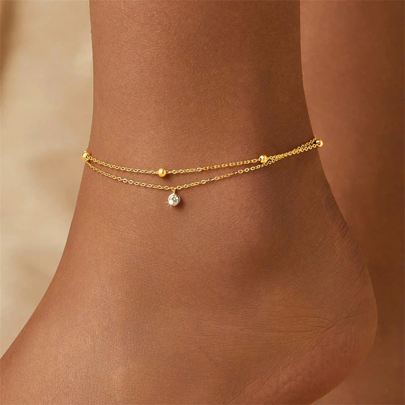 Golden Whisper Layered Anklet
