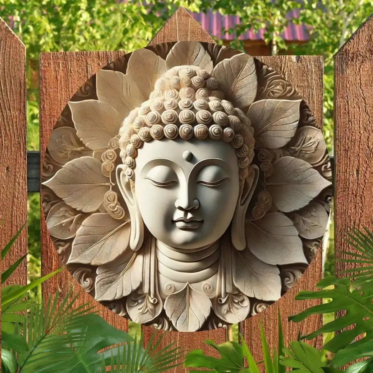Shant Lotus Wooden Buddha Head