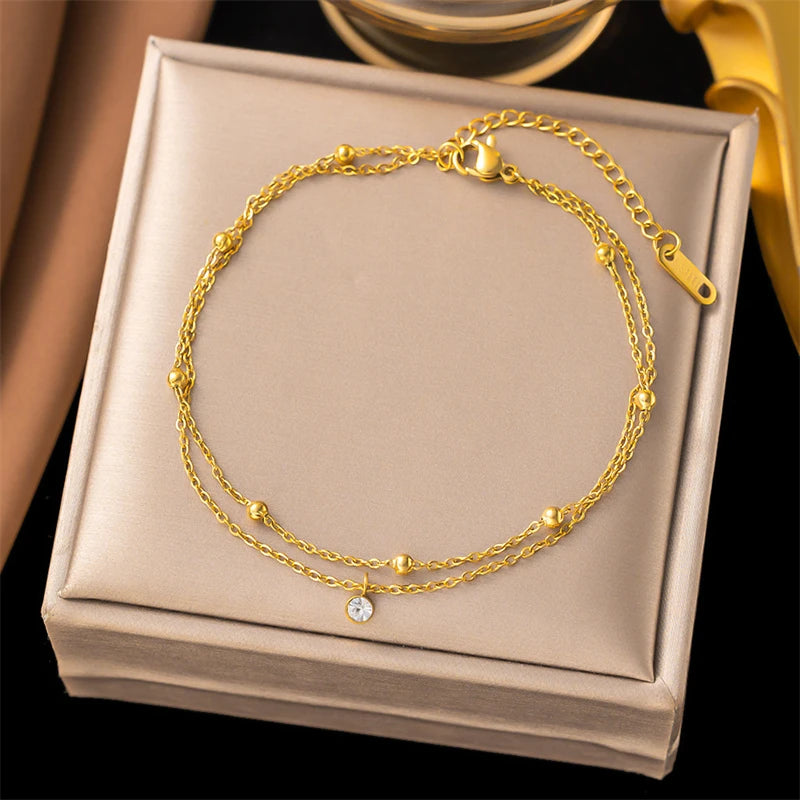 Golden Whisper Layered Anklet
