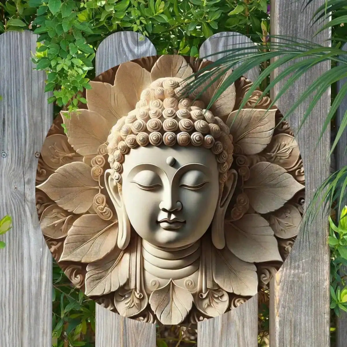 Shant Lotus Wooden Buddha Head