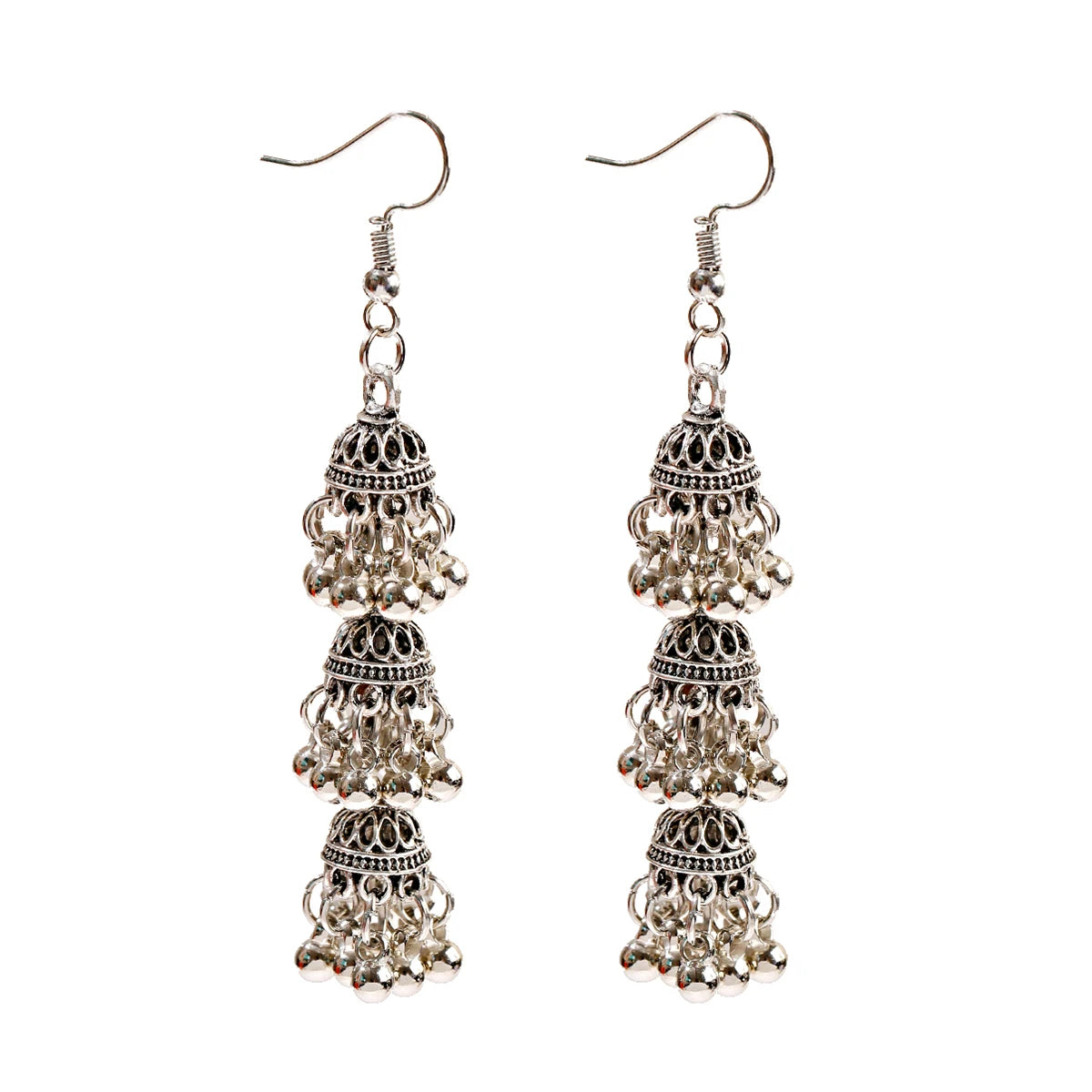 Triveni - Oxidized Triple Jhumka Earrings