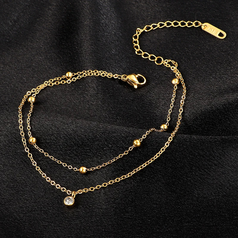 Golden Whisper Layered Anklet