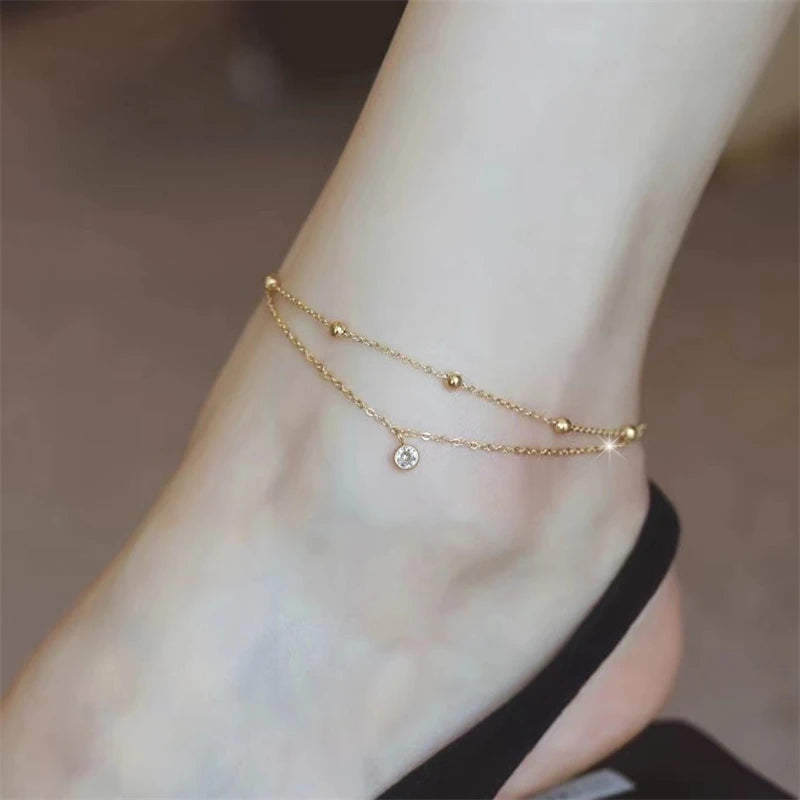 Golden Whisper Layered Anklet