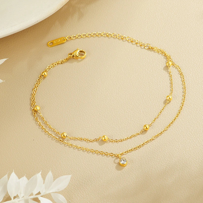 Golden Whisper Layered Anklet