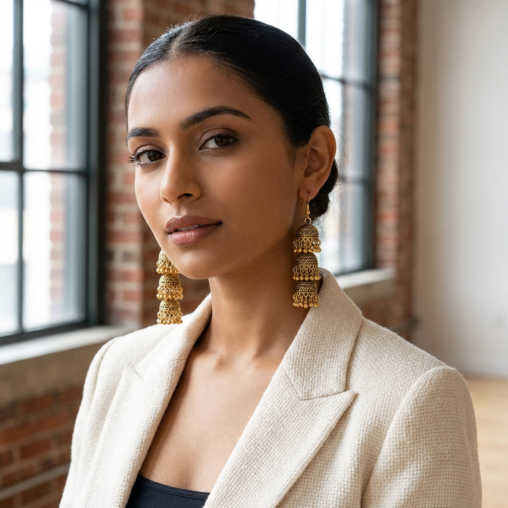 Triveni - Oxidized Triple Jhumka Earrings