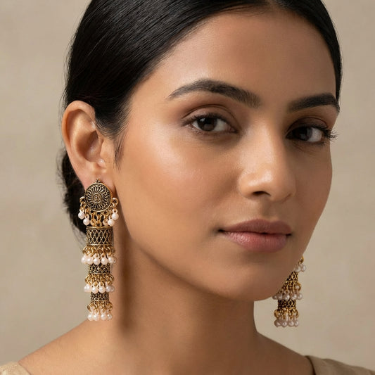 Aadrika - Oxidized Jhumka Earring Set